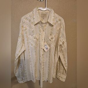 Ely Cattleman Cream and Yellow Floral Button-Down Western Shirt